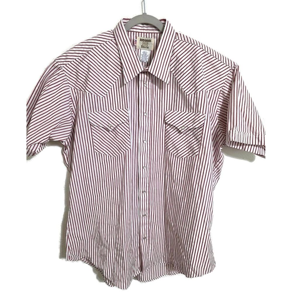 Ruddock Shirt Mens 2XL Red Stripe Short Sleeve Snap Western Extra‎ Long Tail